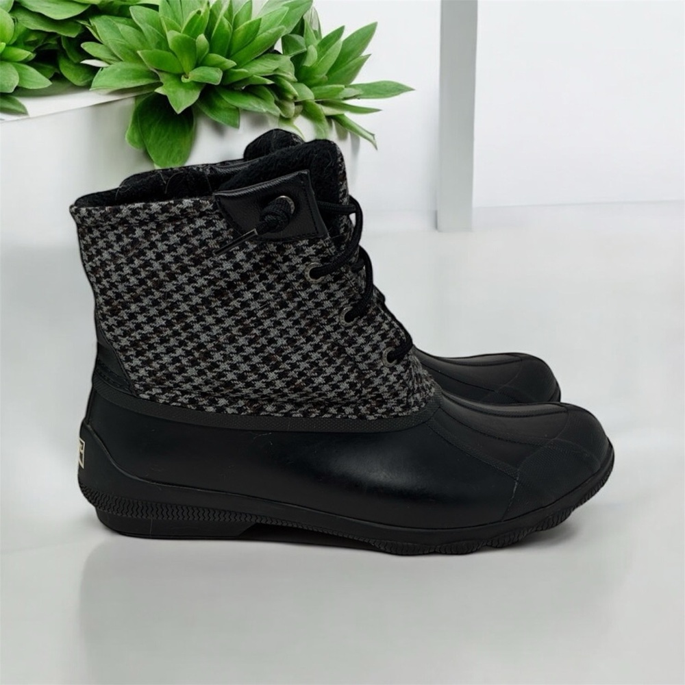Sperry Boots womens 8.5 Syren Gulf Tailored Duck Rain Boots Plaid Black Grey